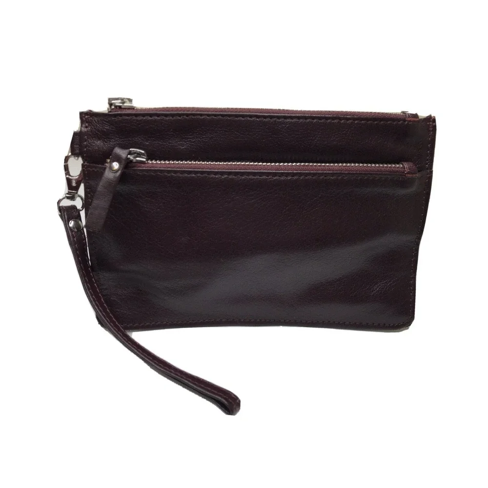 Serra Leather Wristlet Burgundy Wine Removable Strap Zipper‎ Pockets 8.5